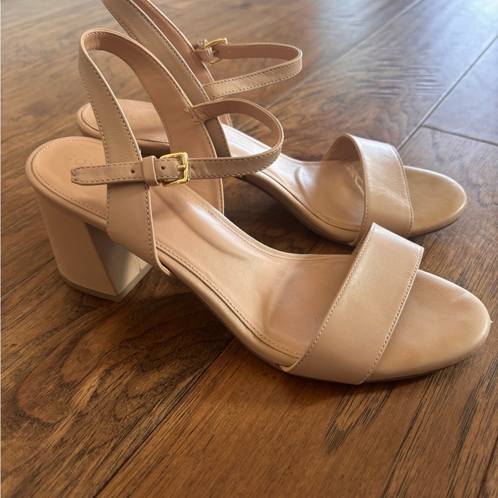 Cole Haan Josie Elegant Nude Strappy Block Heel Sandals